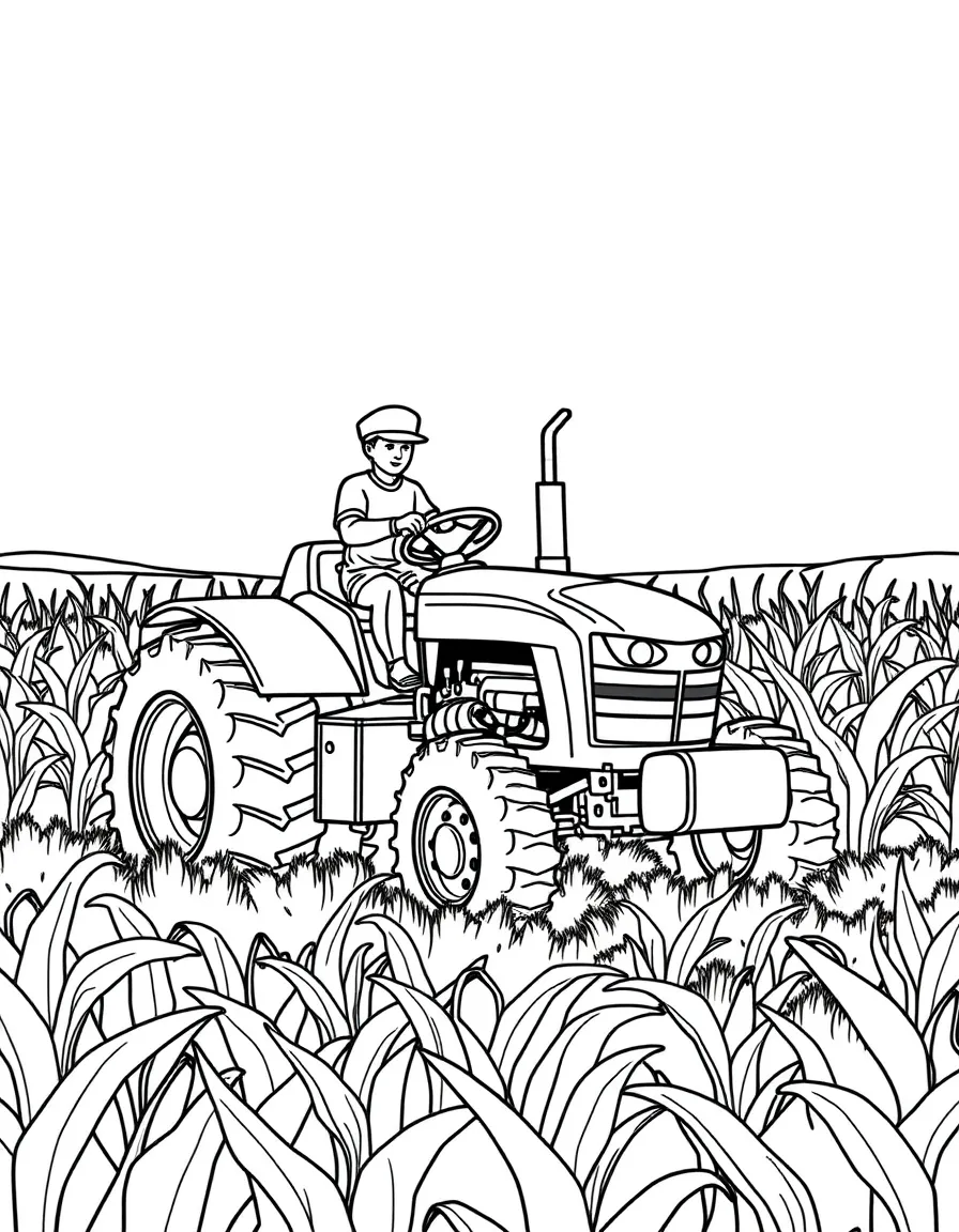 A busy farmer on a tractor in a cornfield in Iowa.
