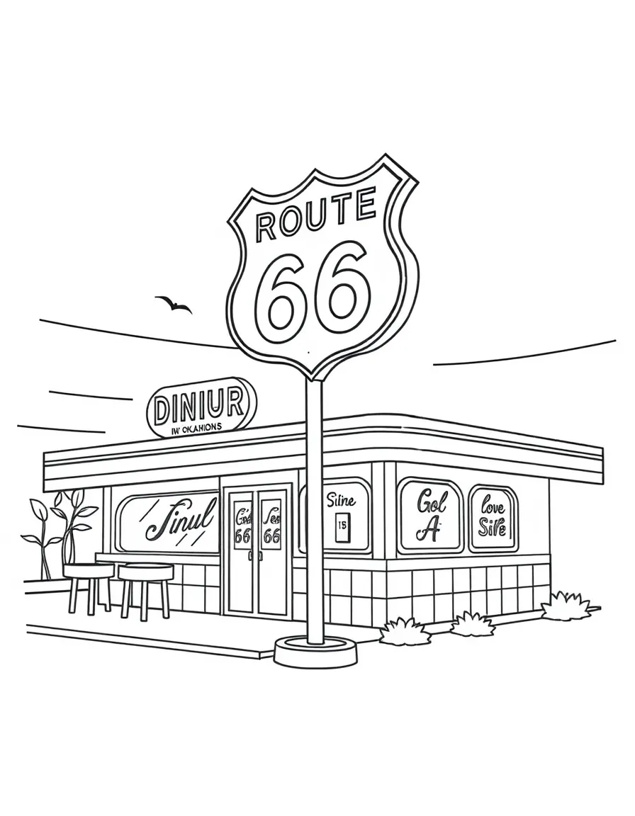 A cool diner with a Route 66 sign in Oklahoma.