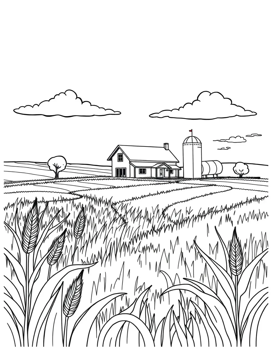 A smiling wheat field with a farmhouse in North Dakota.