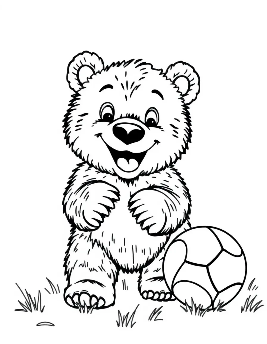 A happy grizzly bear cub playing with a ball in Montana.