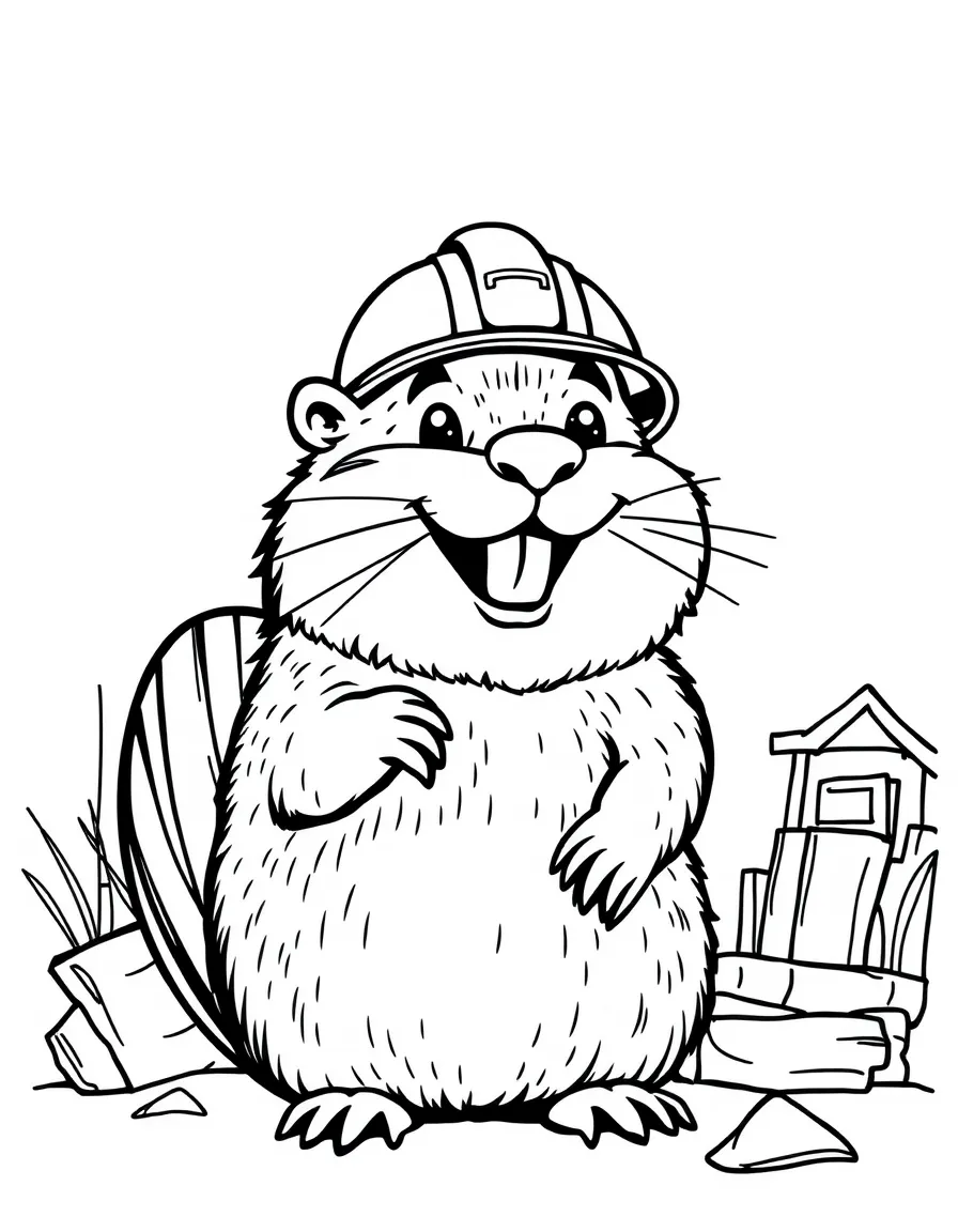 A happy beaver with a hard hat, building in Minnesota.