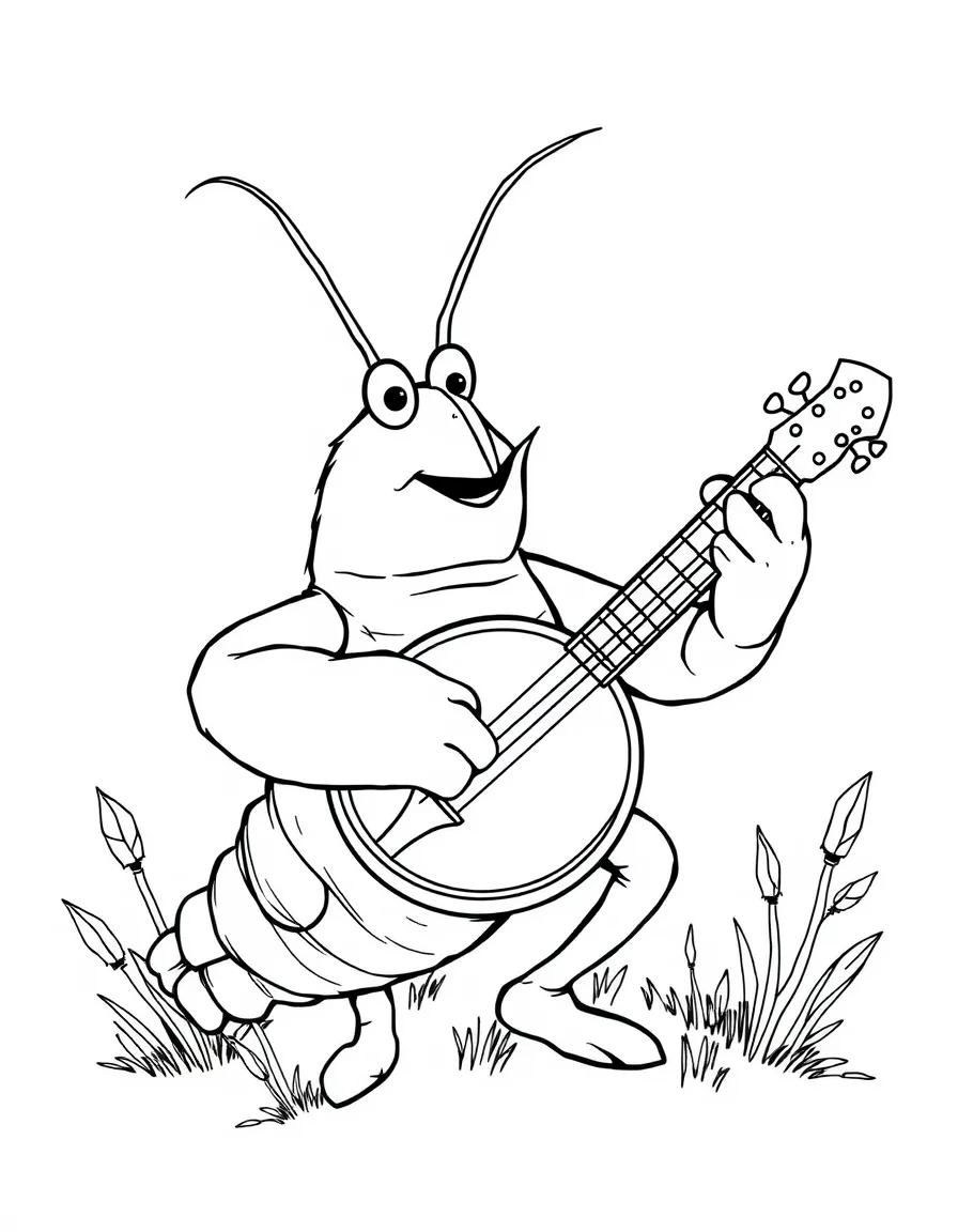 A friendly lobster playing a banjo in Maine.