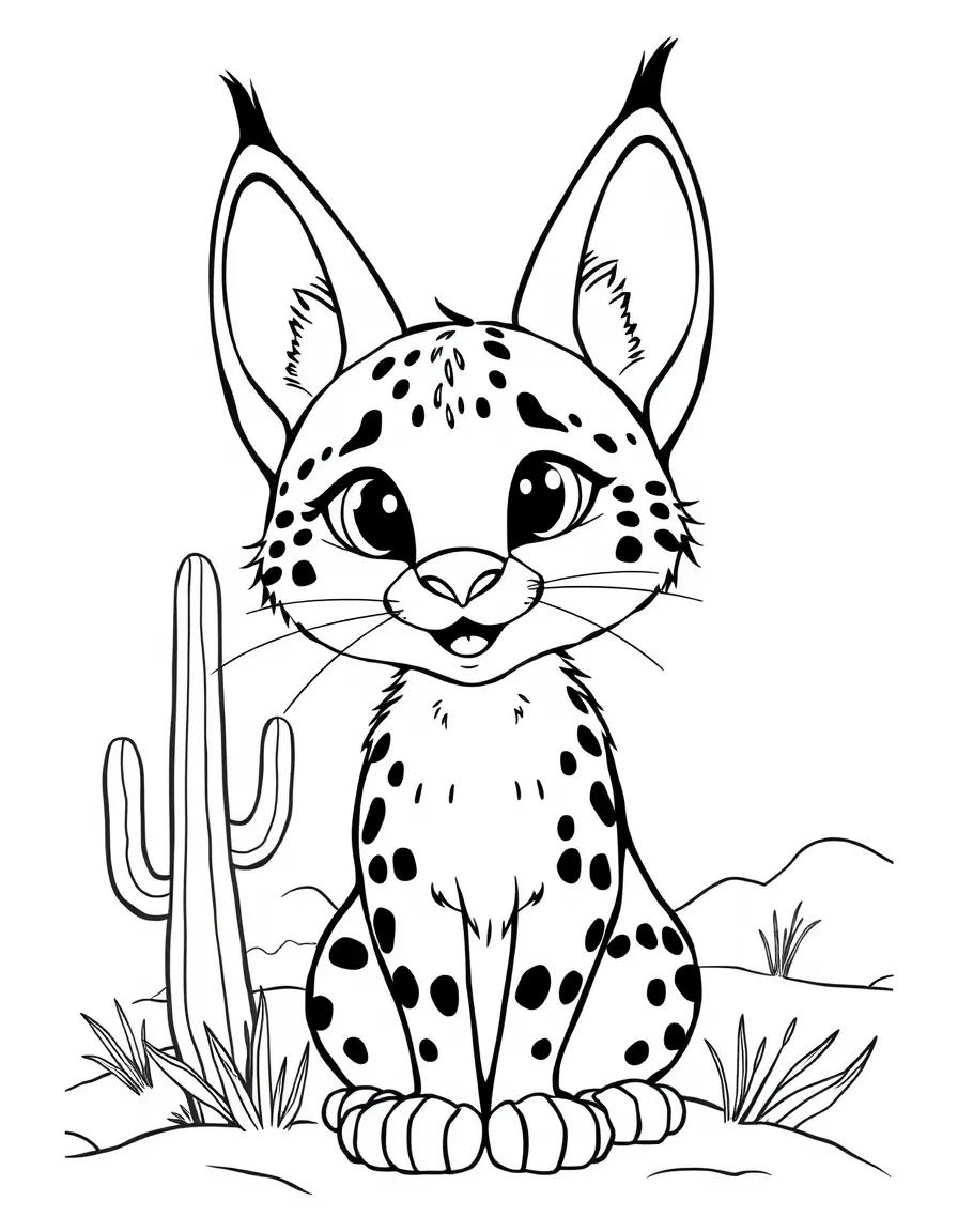 A smiling desert bobcat with big ears in Arizona.
