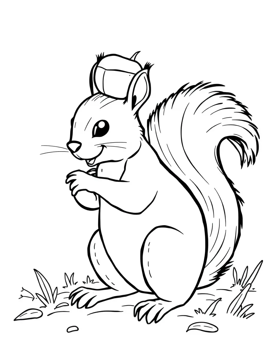 A playful squirrel with a nut on its head in North Carolina.