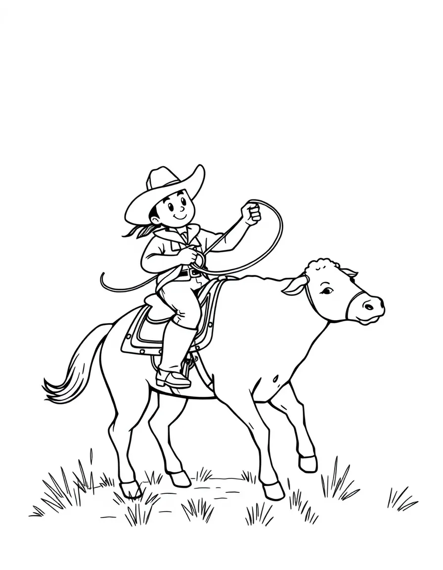 A tiny cowboy riding a lassoing a cow in South Dakota.
