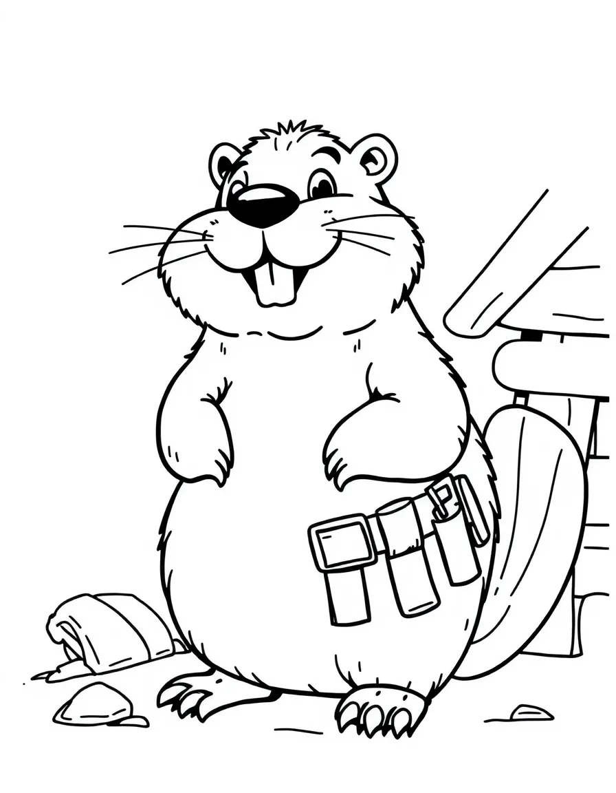 A happy beaver with a tool belt, building in Minnesota.