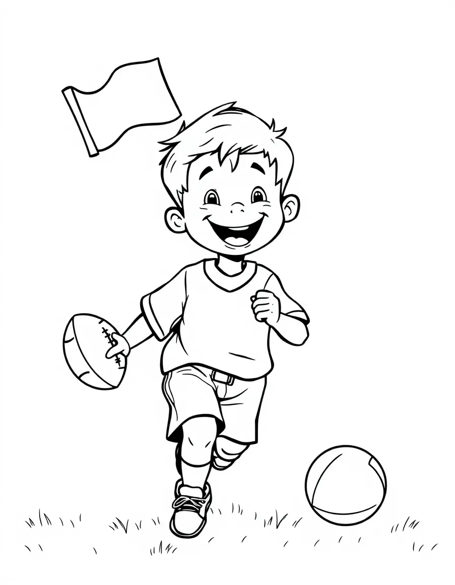 A cheerful little boy playing flag football in New Jersey.