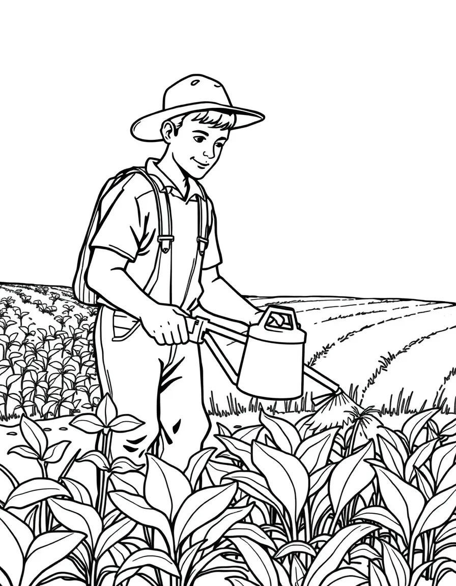 A busy farmer watering plants in Iowa.