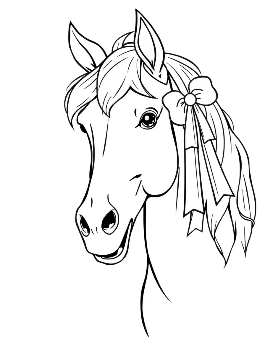 A happy horse with a ribbon in its mane in Kentucky.