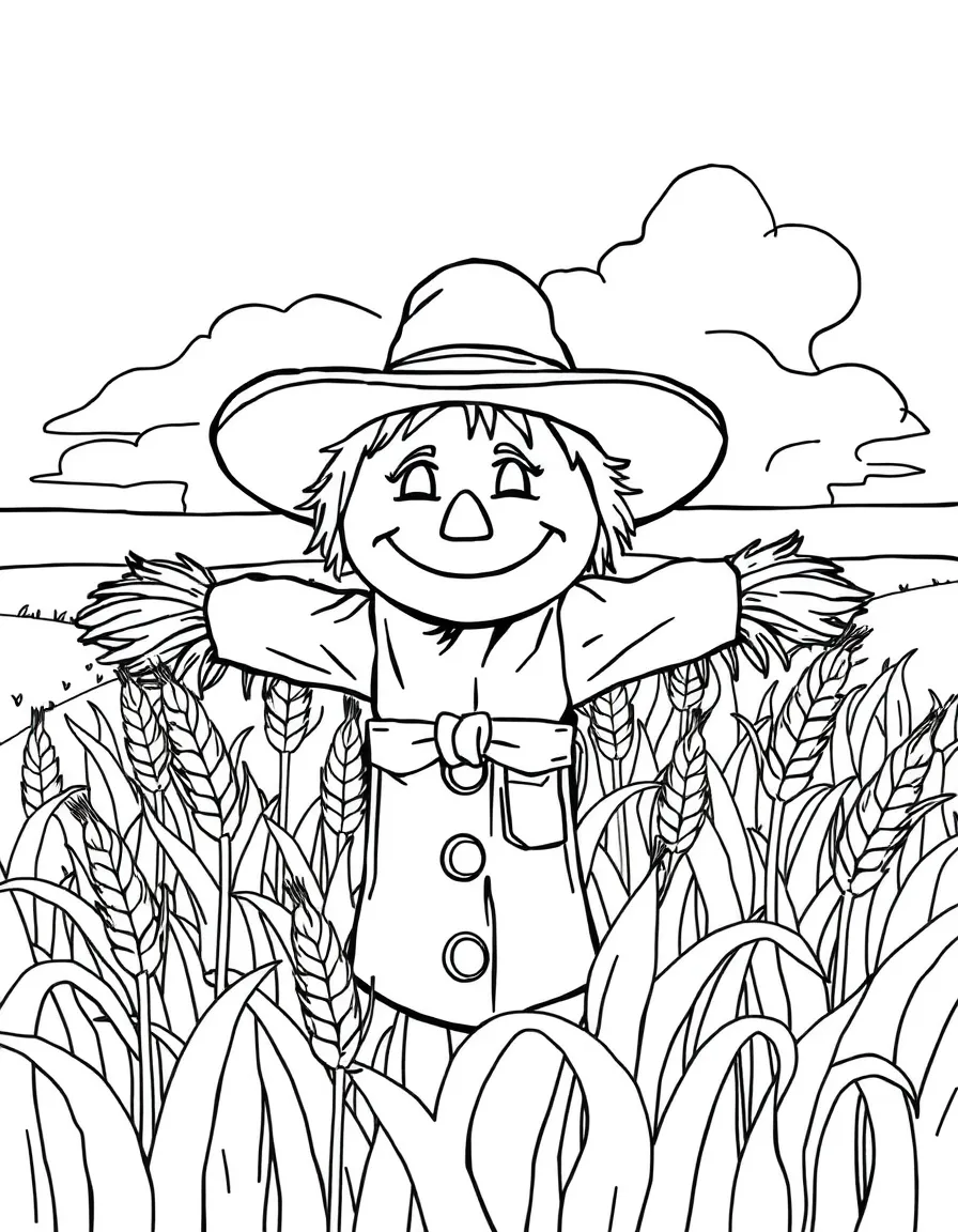 A smiling wheat field with a scarecrow in North Dakota.