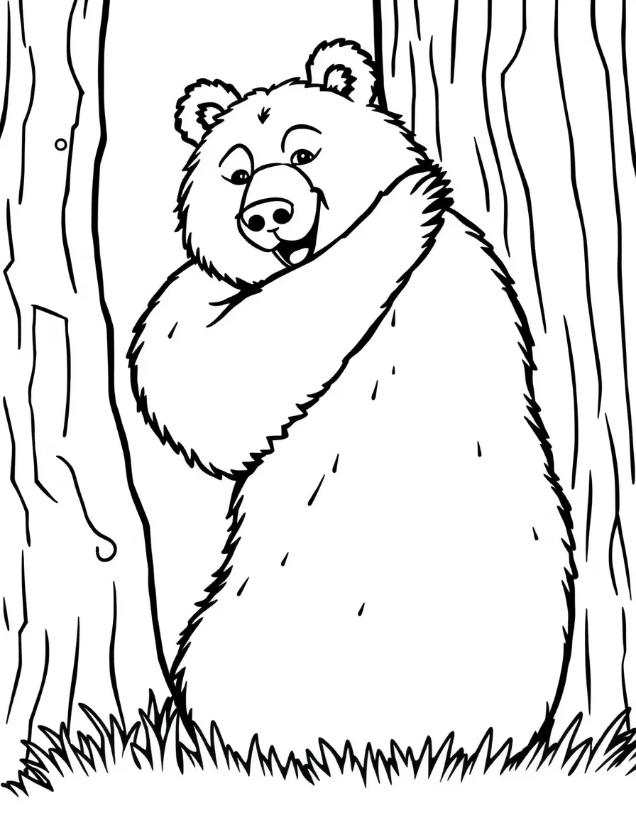 A happy grizzly bear scratching its back on a tree in Montana.