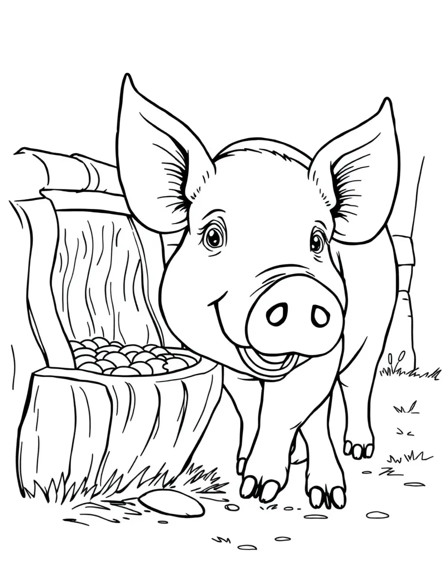 A happy pig eating from a trough in Arkansas.
