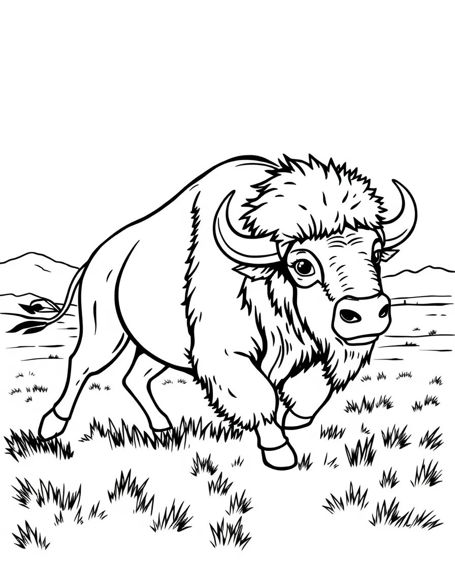 A bubbly bison running across a plain in Wyoming.
