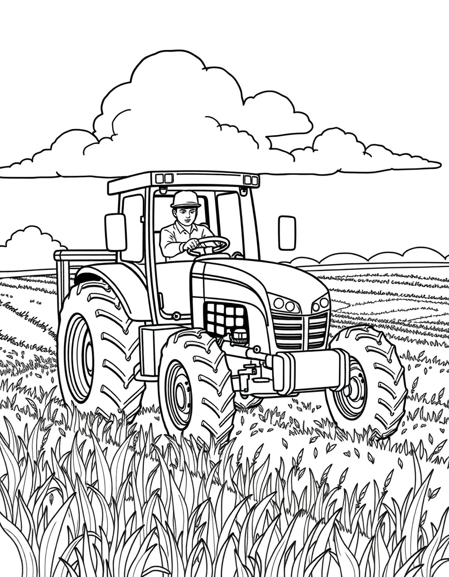 A busy farmer driving a tractor in a field in Iowa.