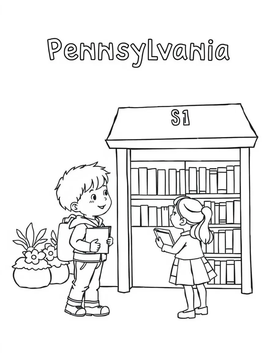 A little boy and girl visiting a library in Pennsylvania.