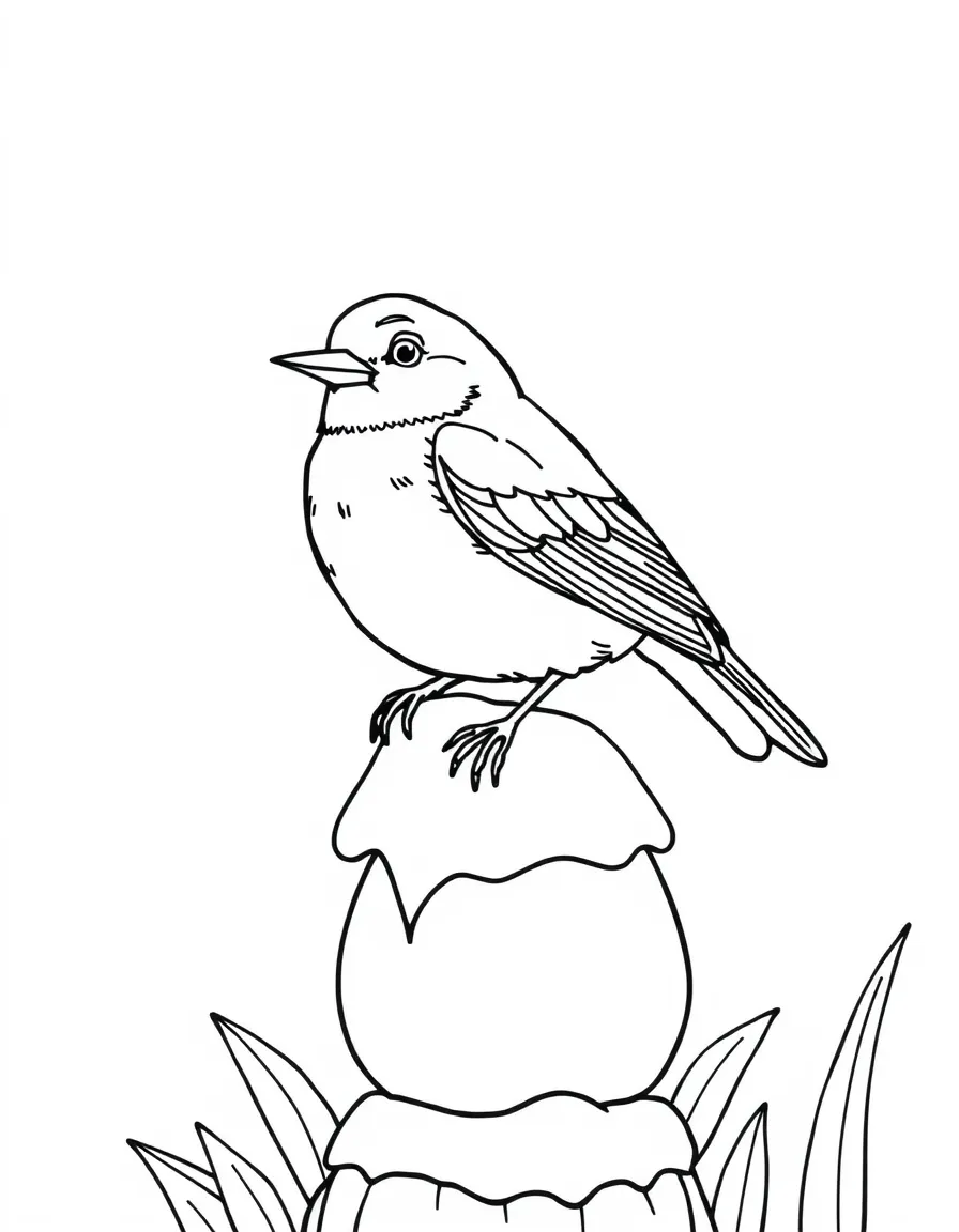 A friendly robin perched on a garden gnome in Michigan.