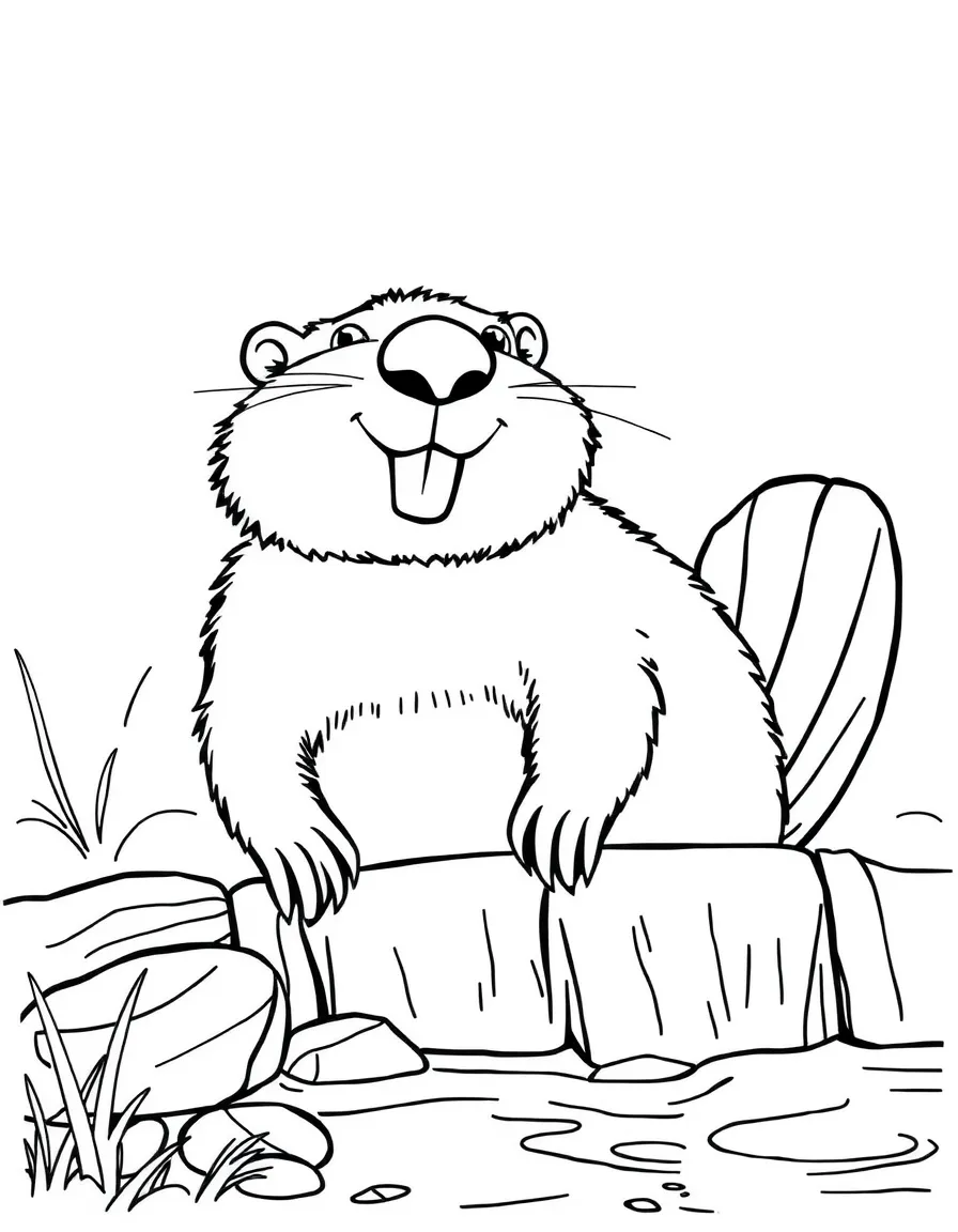 A happy beaver with a determined look, building a dam in Minnesota.