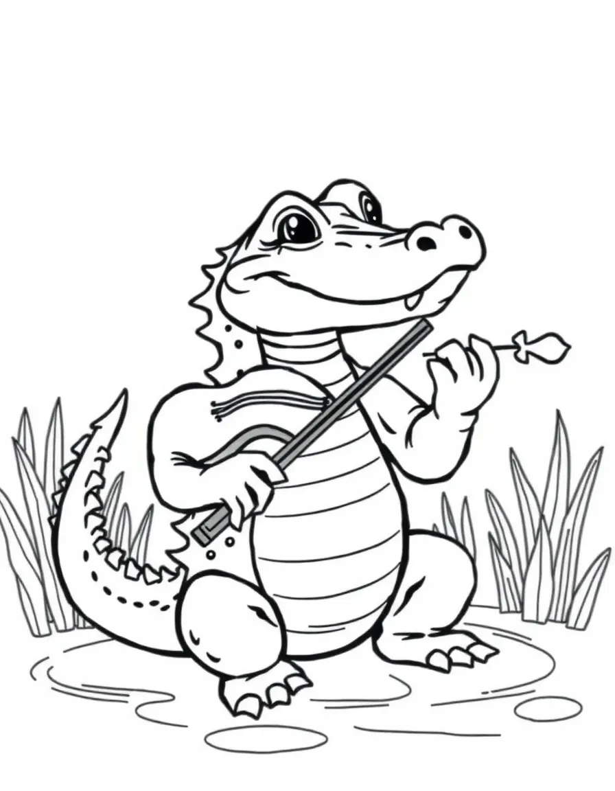 A cute little alligator playing the violin in Louisiana.