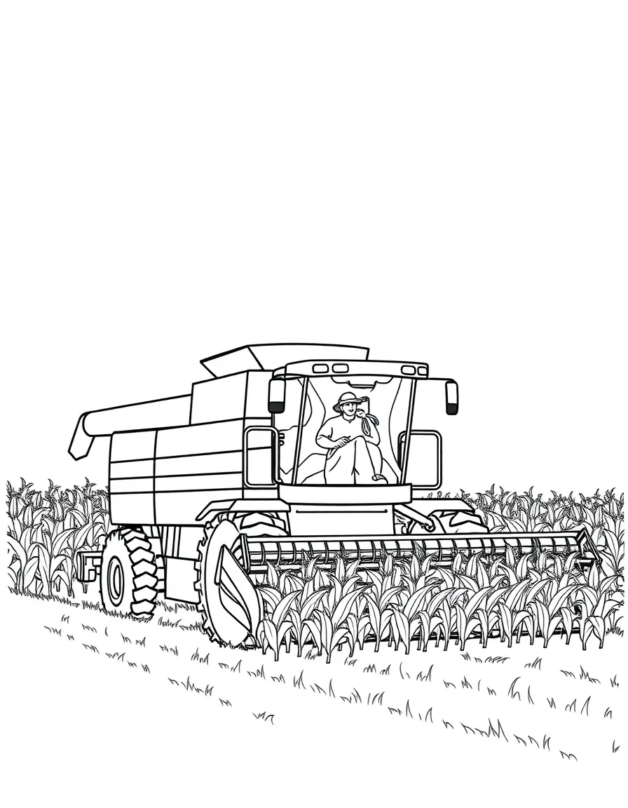 A busy farmer harvesting corn with a combine in Iowa.