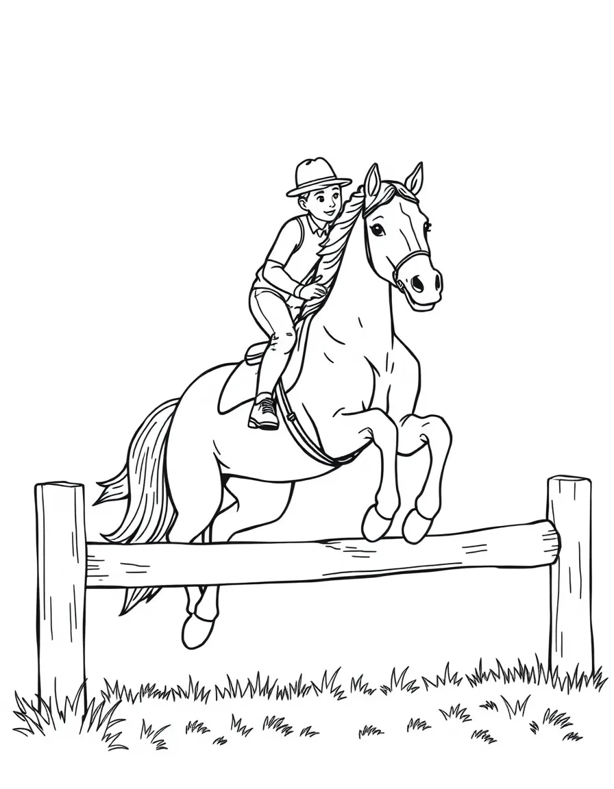 A happy horse with a rider jumping over a fence in Kentucky.