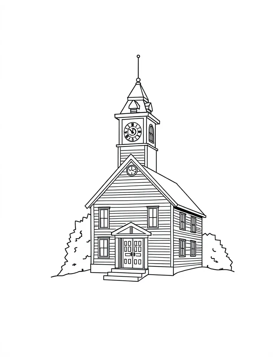 A little red building with a clock tower in Massachusetts.