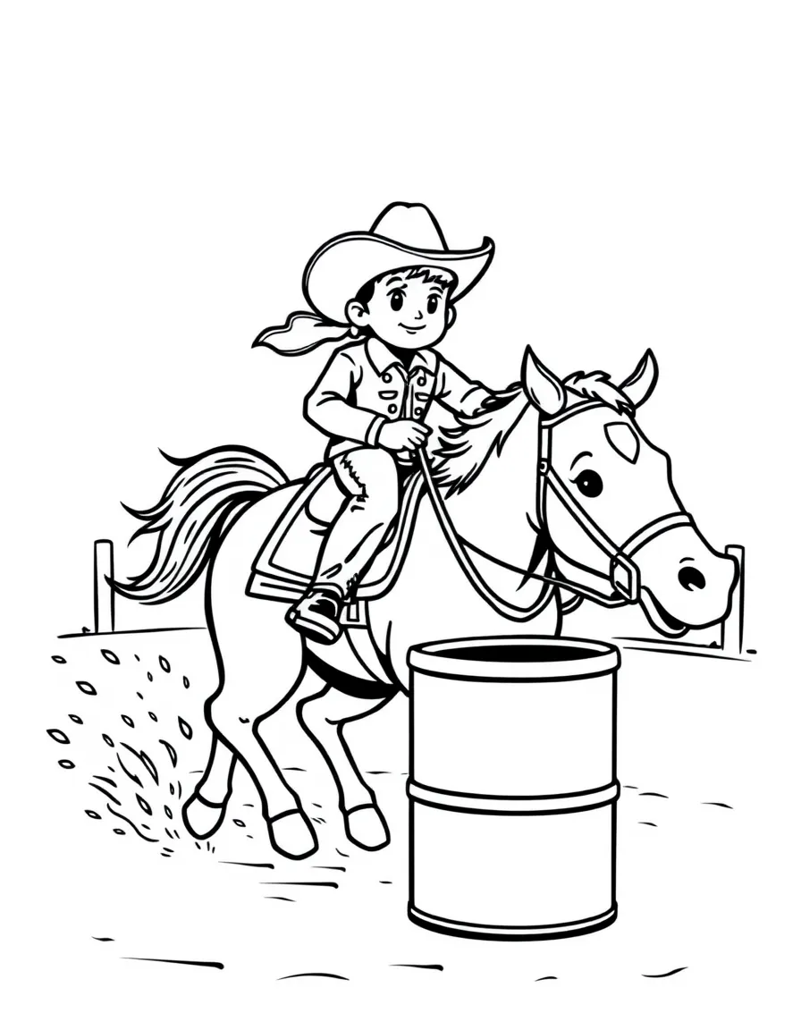 A tiny cowboy riding a horse in a barrel race in South Dakota.