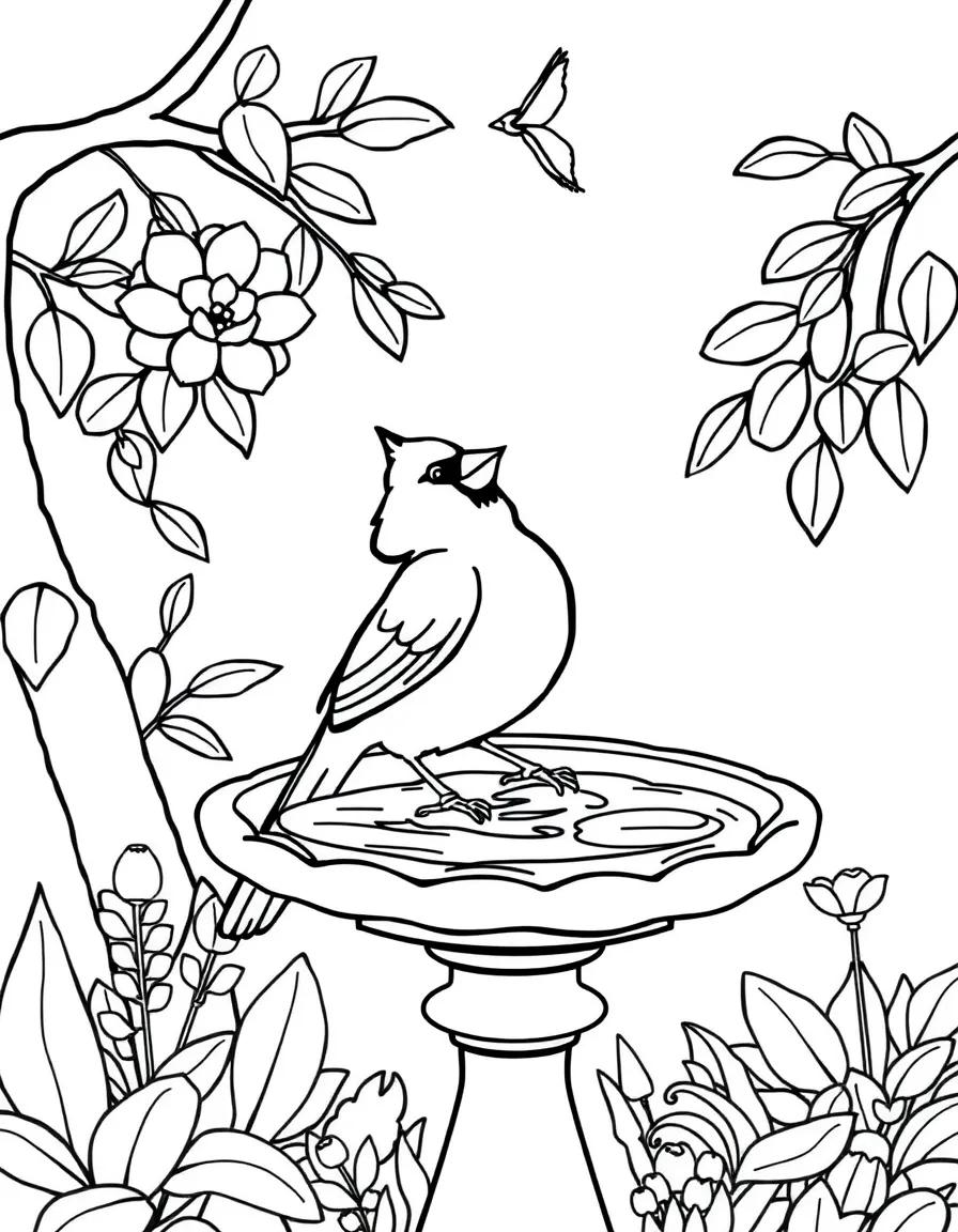 A cute cardinal singing on a birdbath in Virginia.