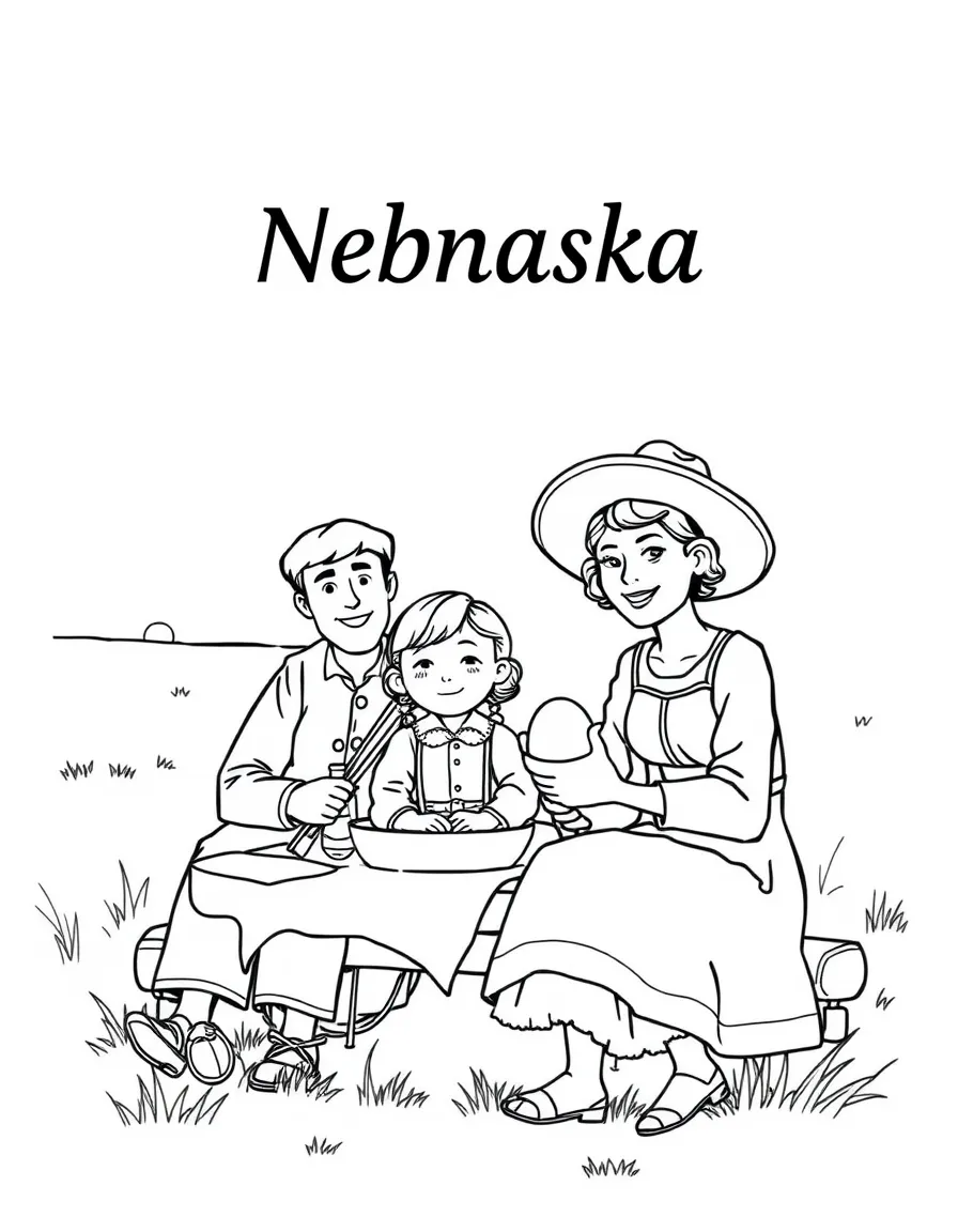 A brave pioneer family enjoying a picnic in Nebraska.