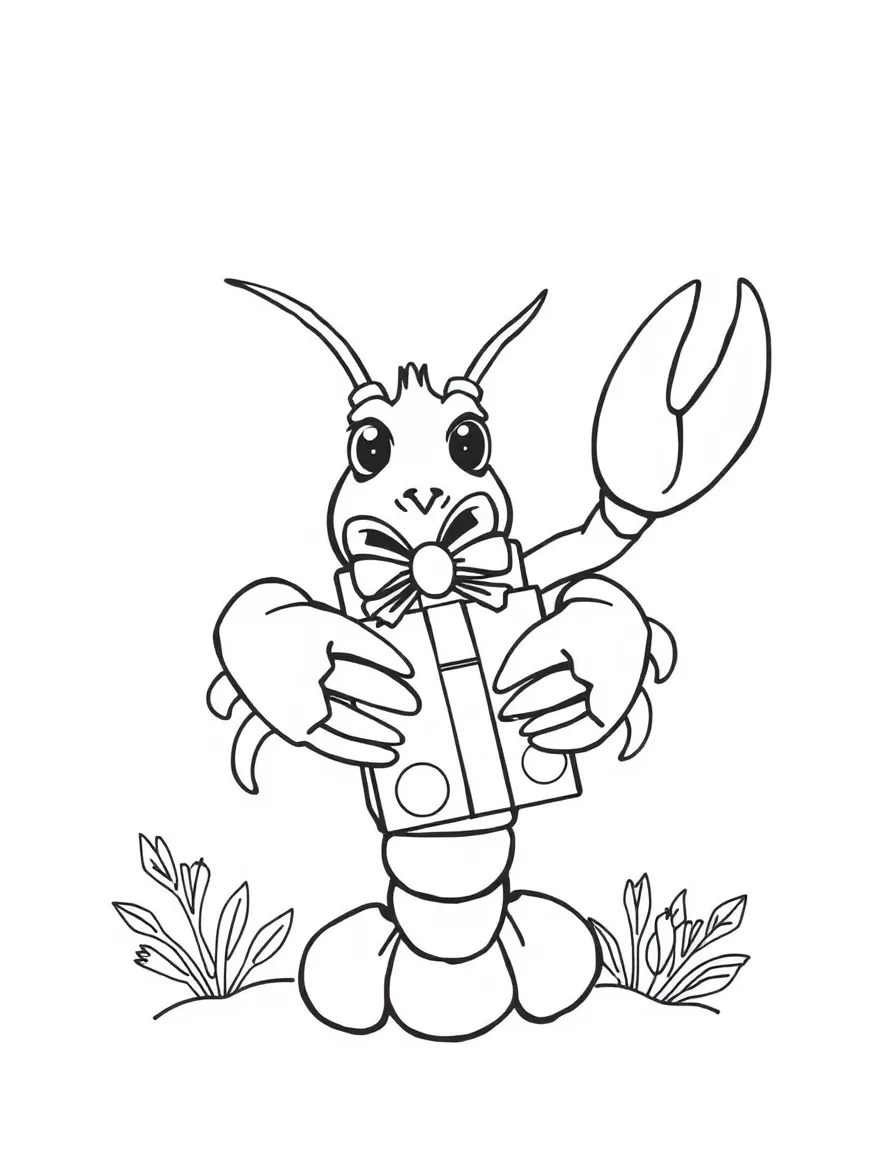 A friendly lobster holding a gift in Maine.