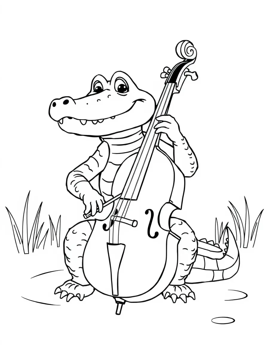 A cute little alligator playing the cello in Louisiana.