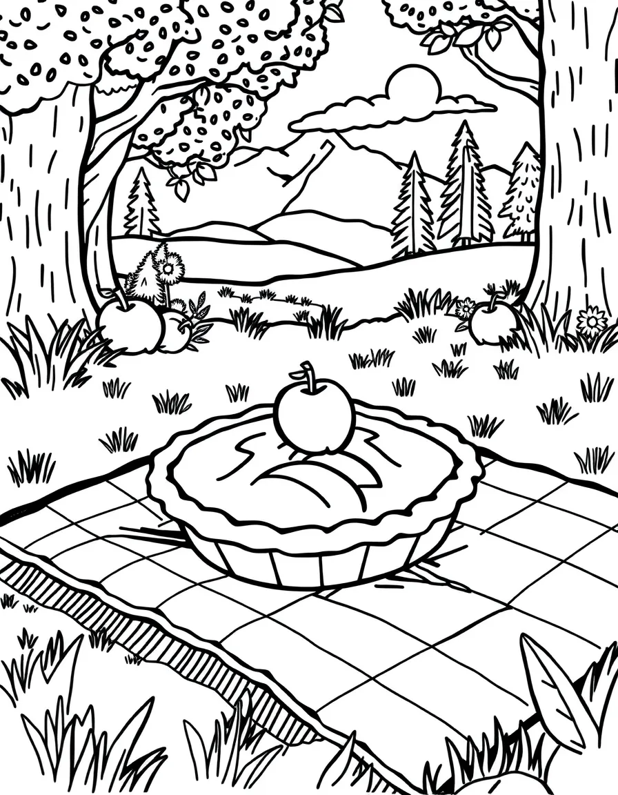 A cheerful apple pie on a picnic blanket in Washington.