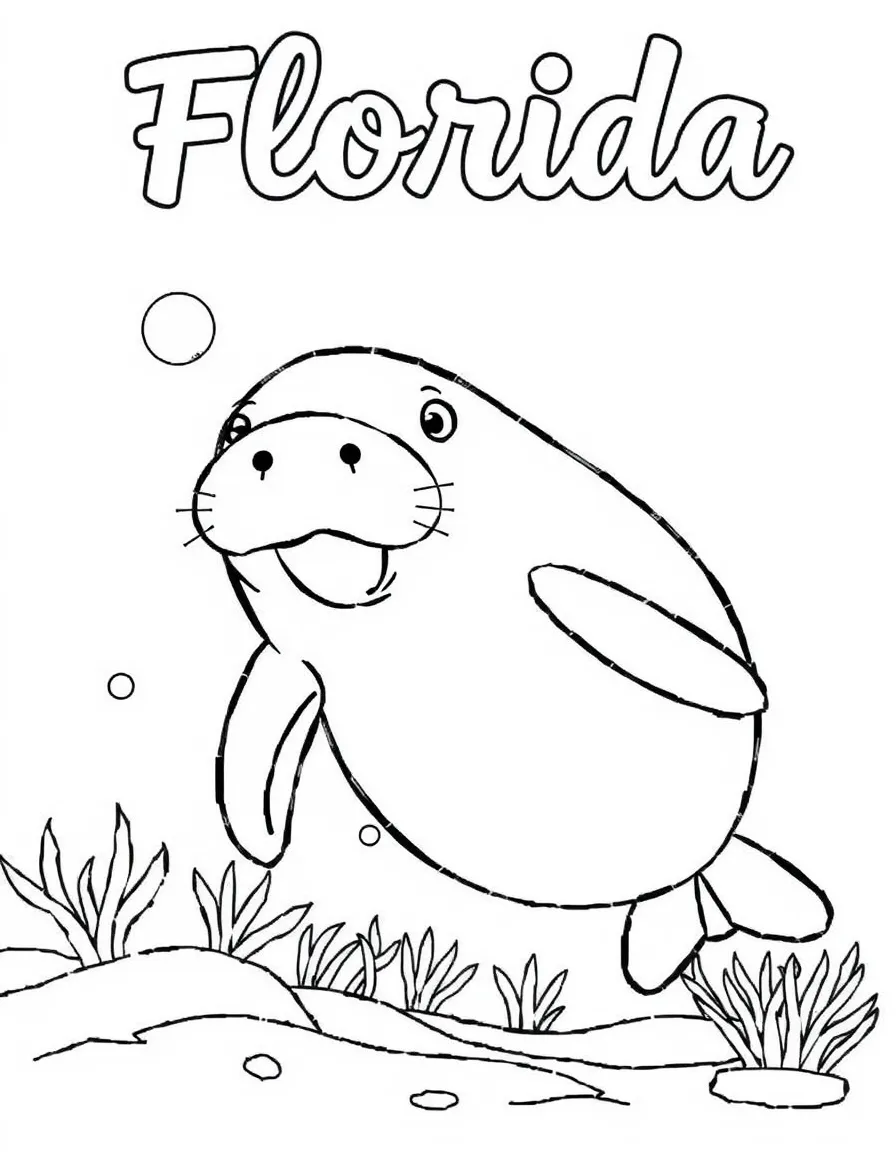 A joyful manatee swimming with a smile in Florida.