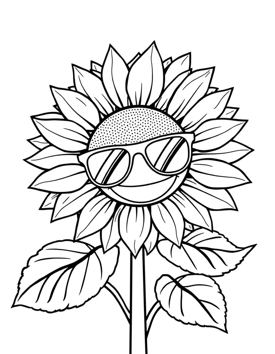 A cheerful sunflower with a big smile and sunglasses in Kansas.
