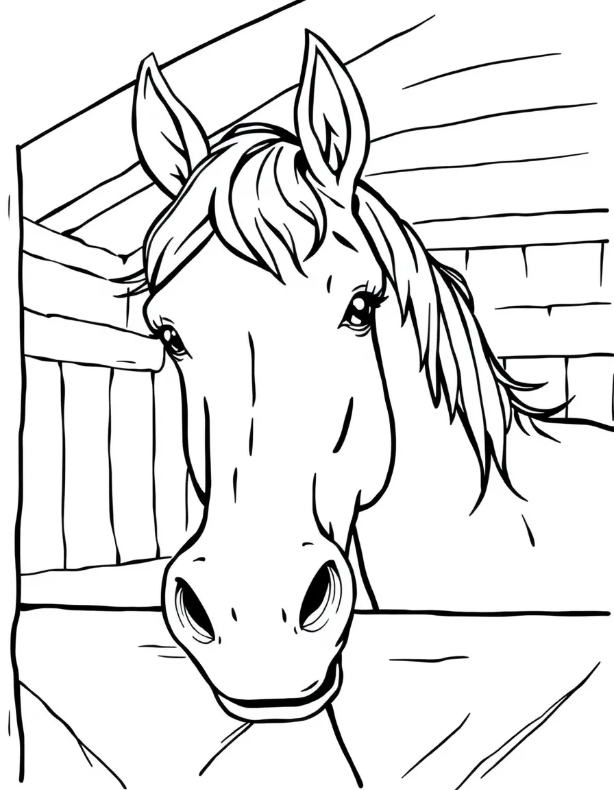 A happy horse in a stable with a friendly expression in Kentucky.