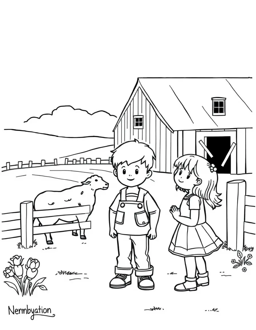 A little boy and girl visiting a farm in Pennsylvania.