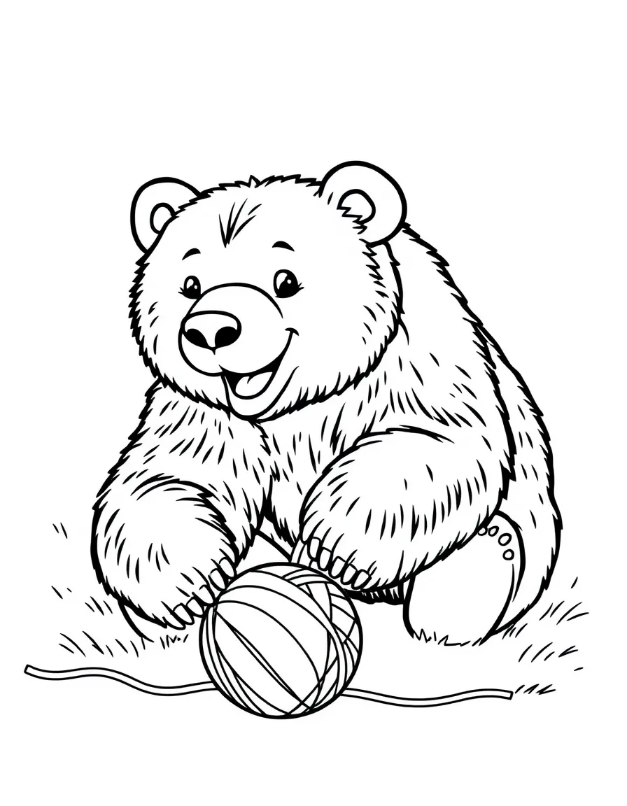 A happy grizzly bear playing with a ball of yarn in Montana.
