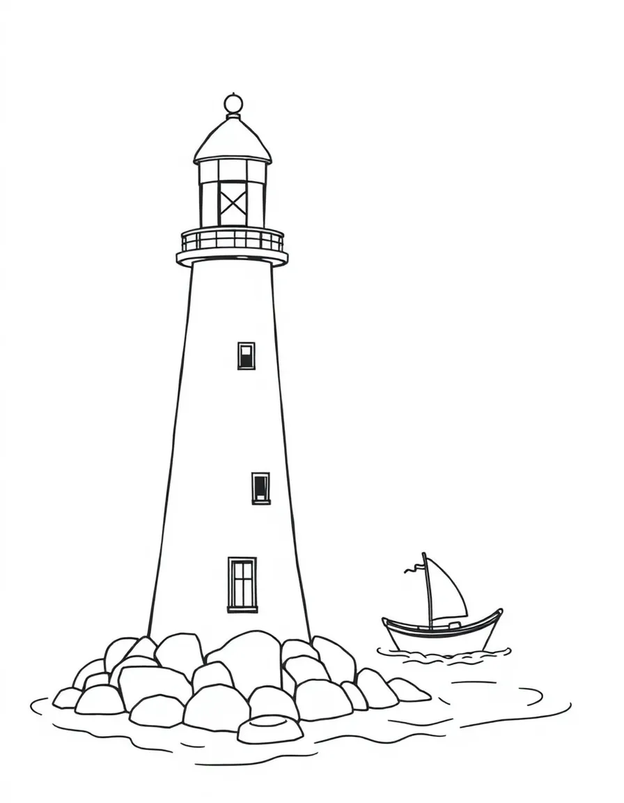 A cute little lighthouse with a small boat sailing by in Rhode Island.