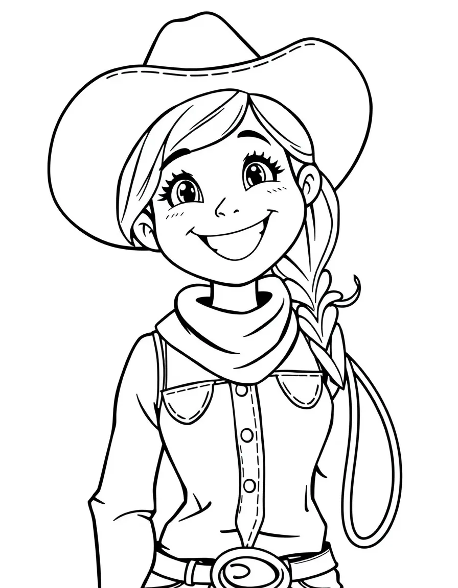 A happy cowgirl with a big smile and a lasso in Colorado.