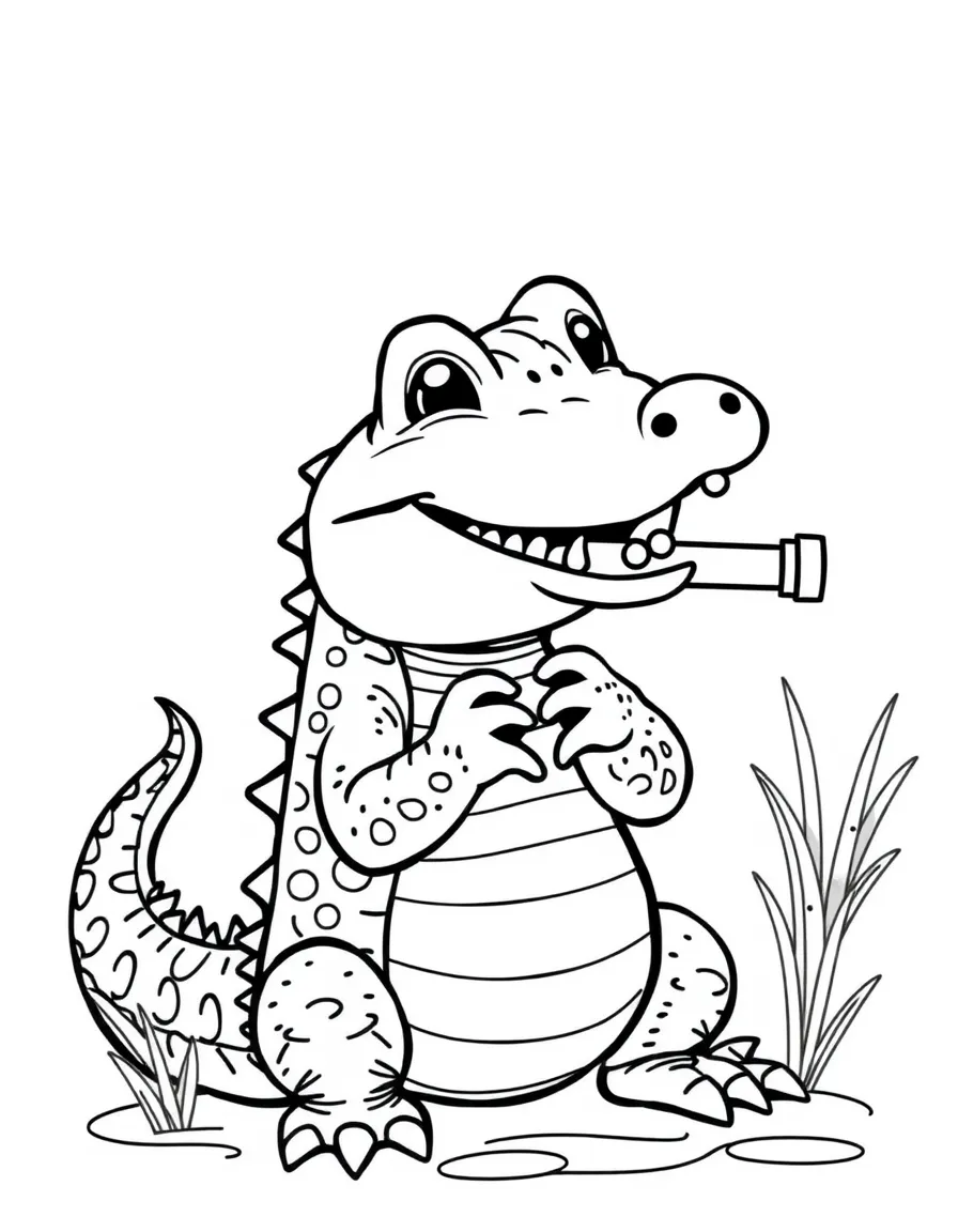 A cute little alligator playing the flute in Louisiana.