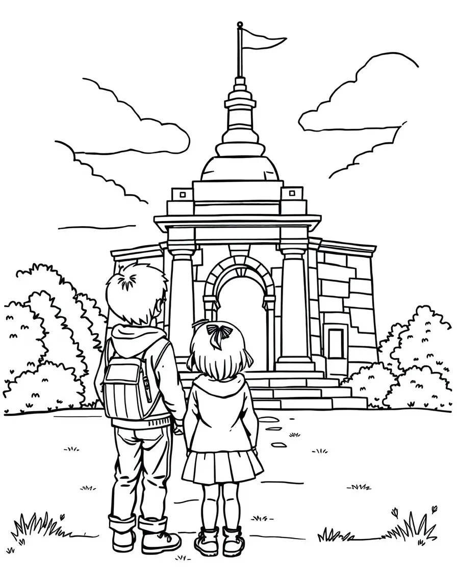 A little boy and girl visiting a historical monument in Pennsylvania.