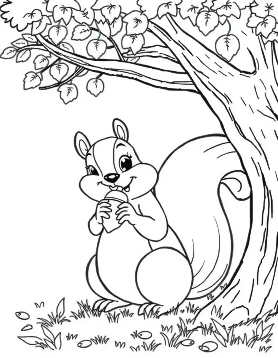 A friendly squirrel holding an acorn and looking at a tree in Ohio.