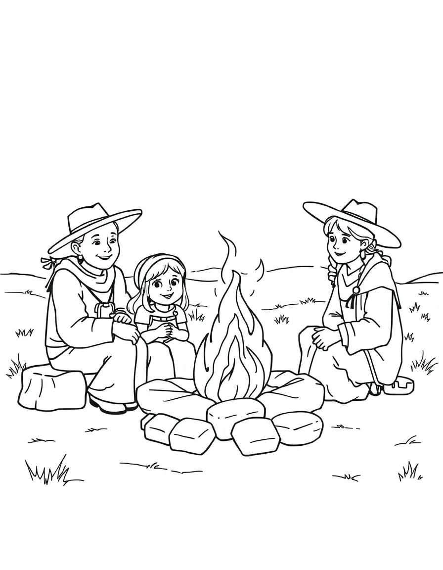 A brave pioneer family gathered around a warm fire in Nebraska.