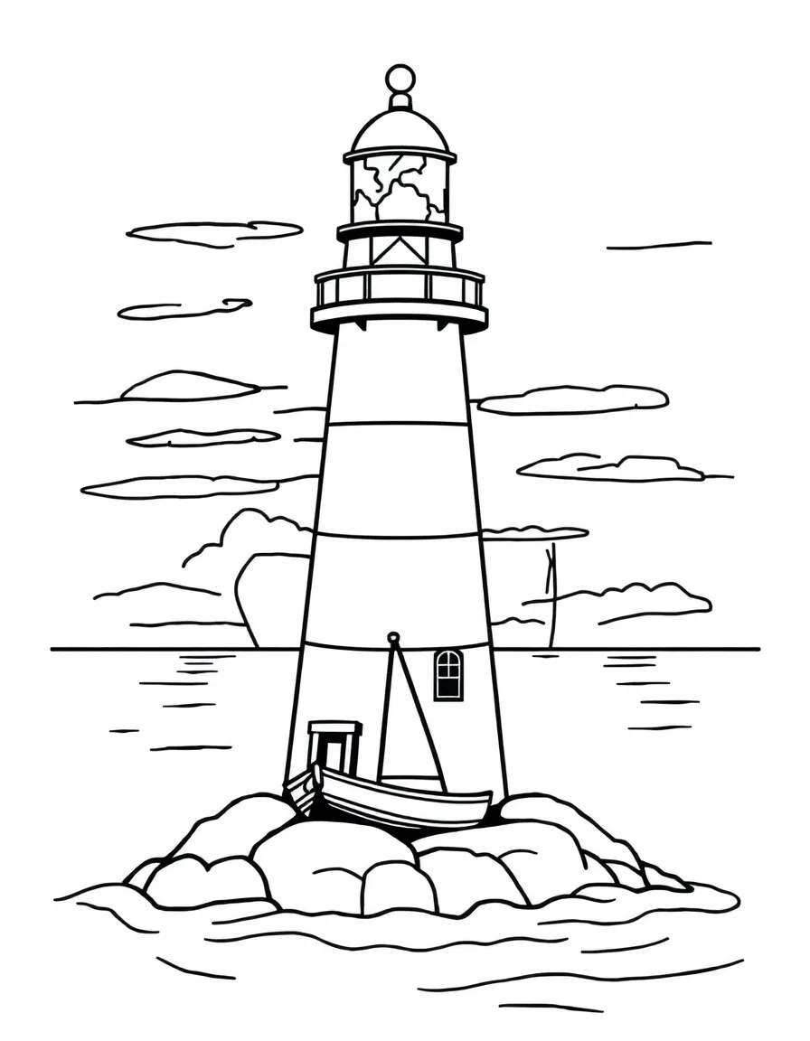A cute little lighthouse with a boat sailing at sunrise in Rhode Island.