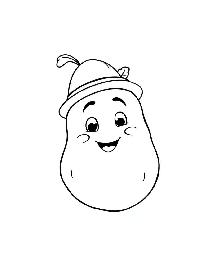A happy potato with a friendly face, wearing a tiny hat in Idaho.