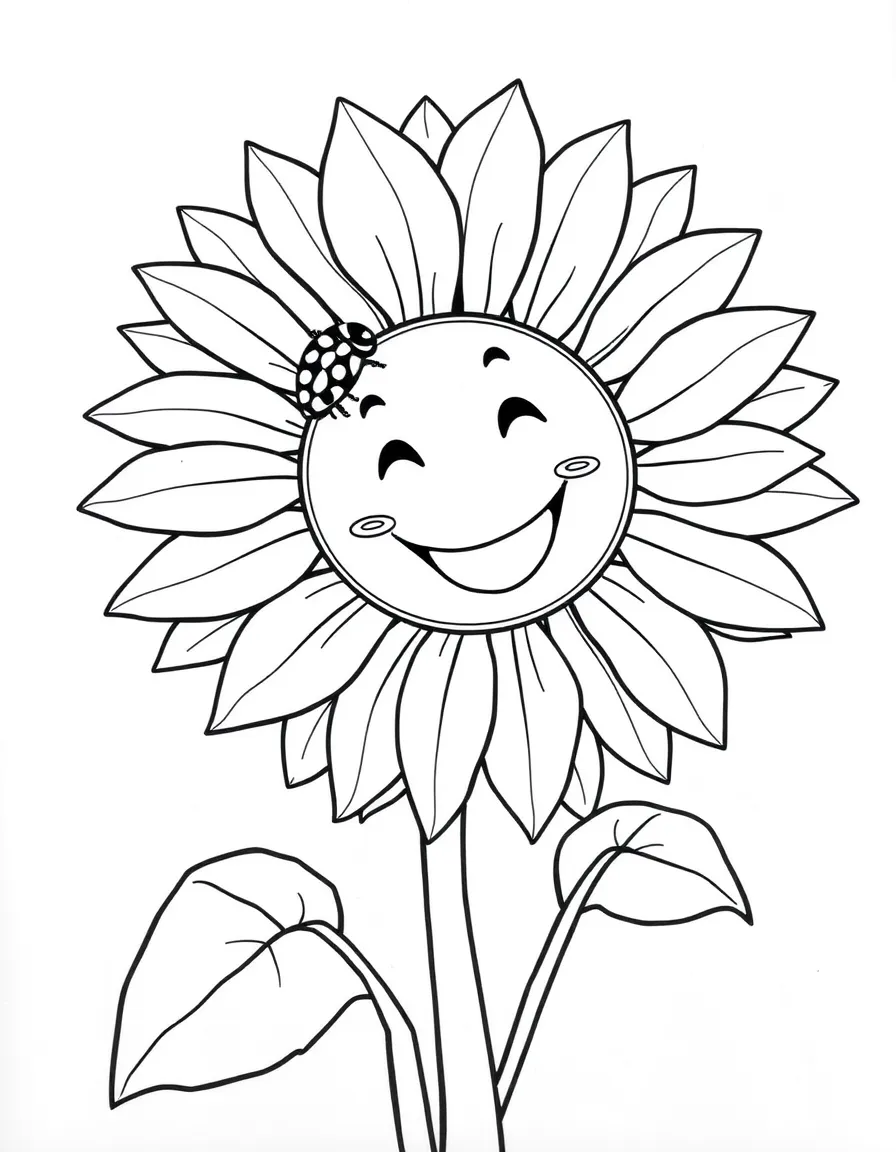 A cheerful sunflower with a ladybug on its petal and a smile in Kansas.
