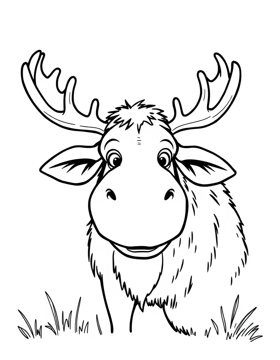 A friendly moose with small antlers and a curious expression in New Hampshire.