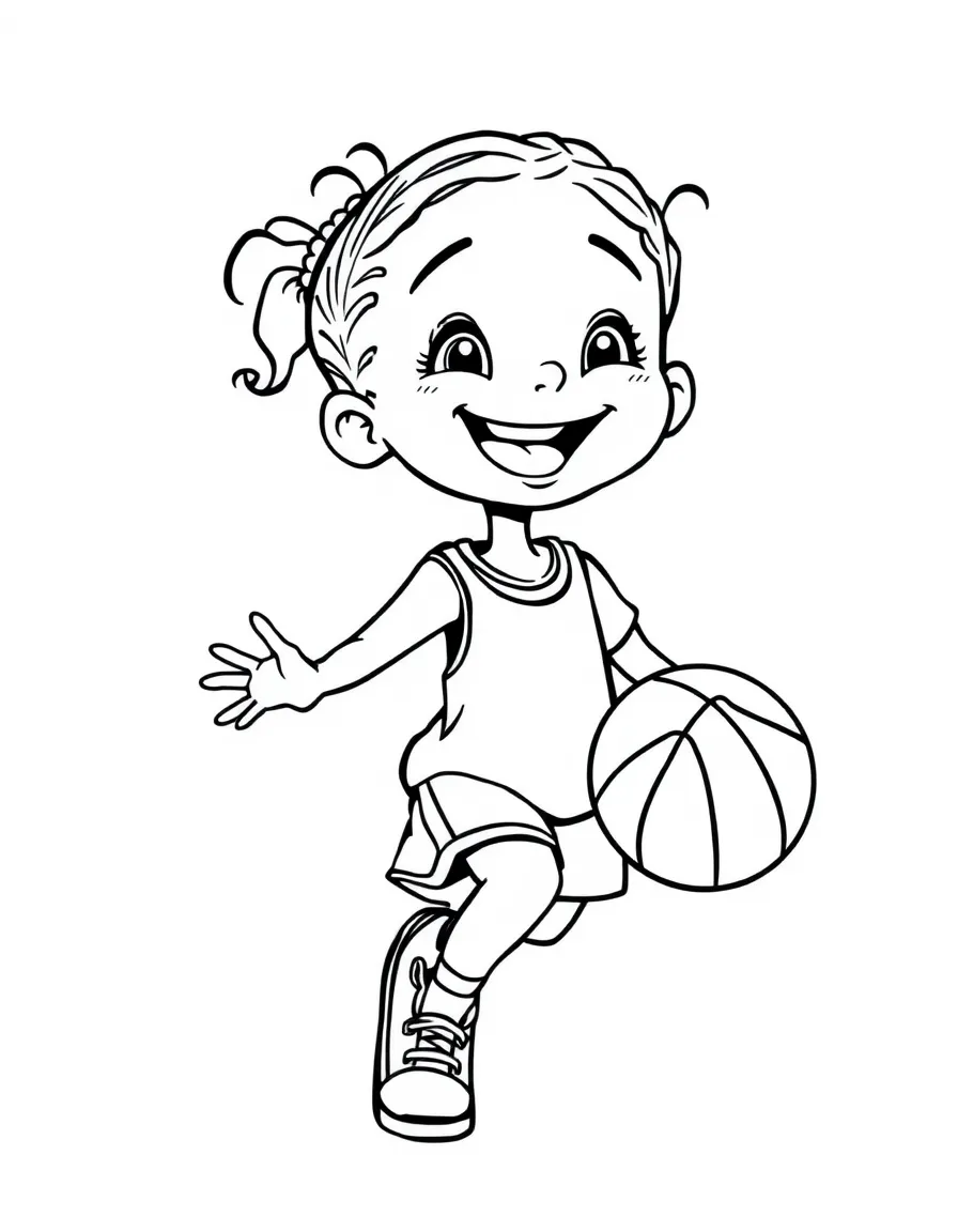 A cheerful little girl playing basketball with a big smile in Indiana.