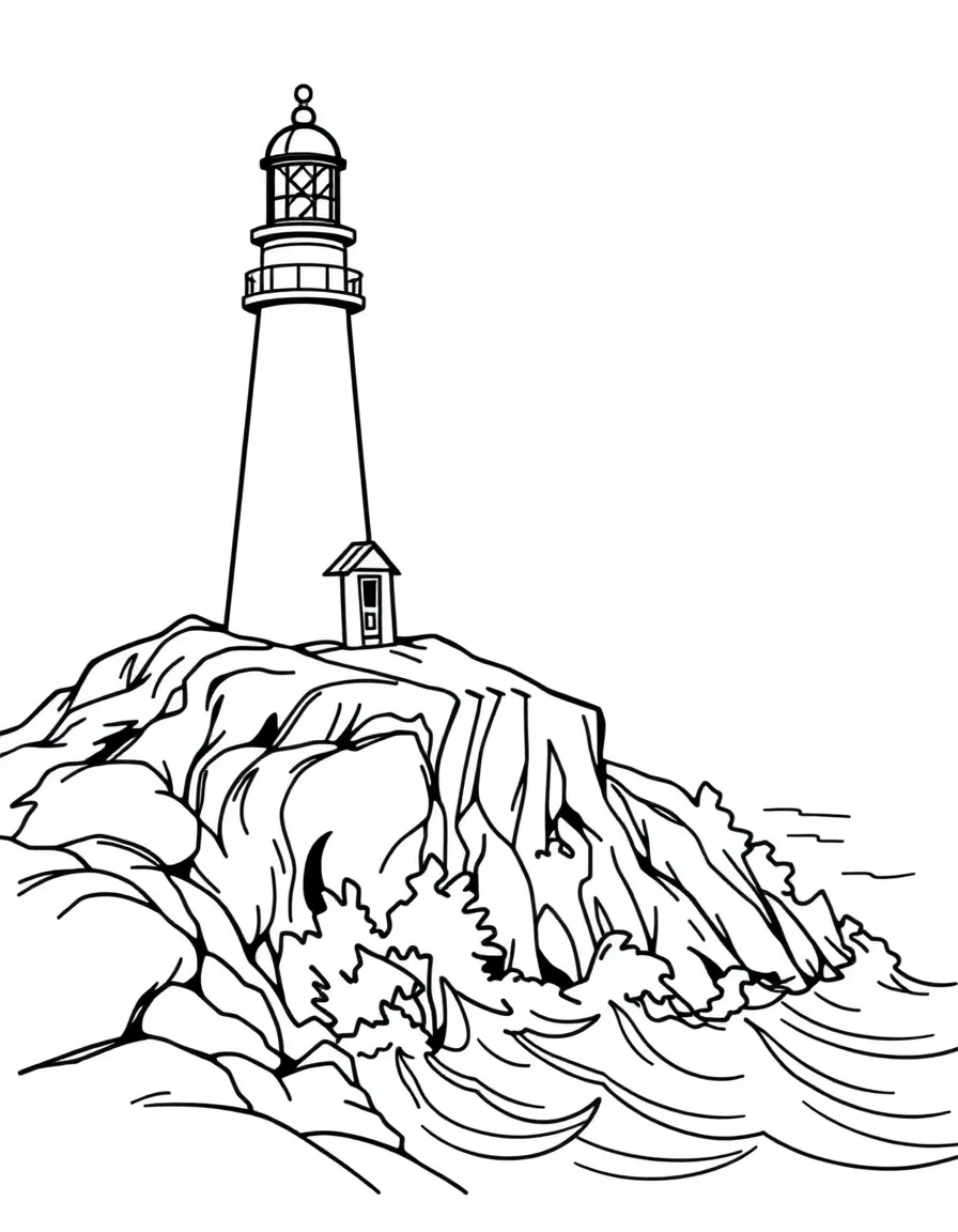 A cute little lighthouse on a cliff with waves crashing below in Rhode Island.
