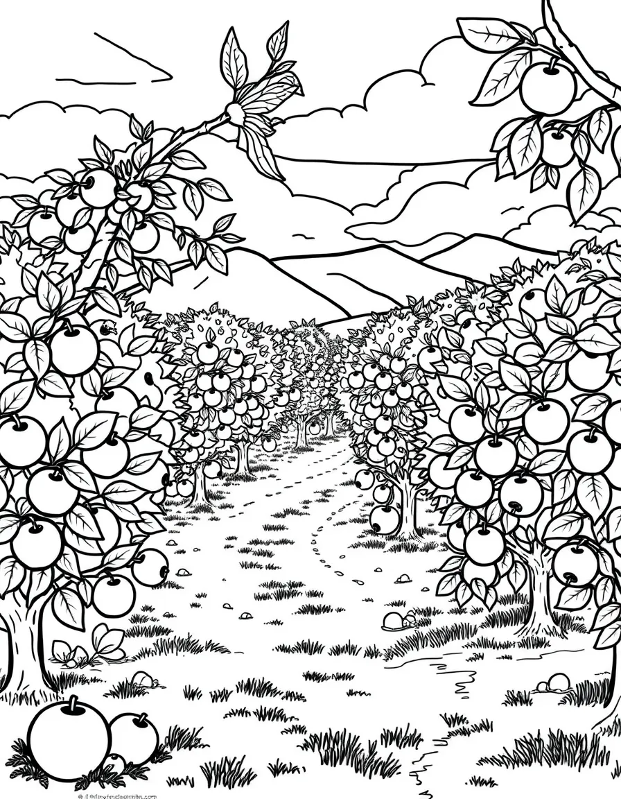 A cheerful apple orchard with many trees and apples ready for picking in Washington.