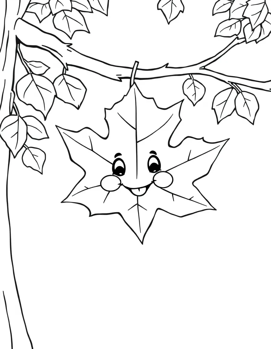 A cute maple leaf falling from a tree with a happy face on it in Vermont.
